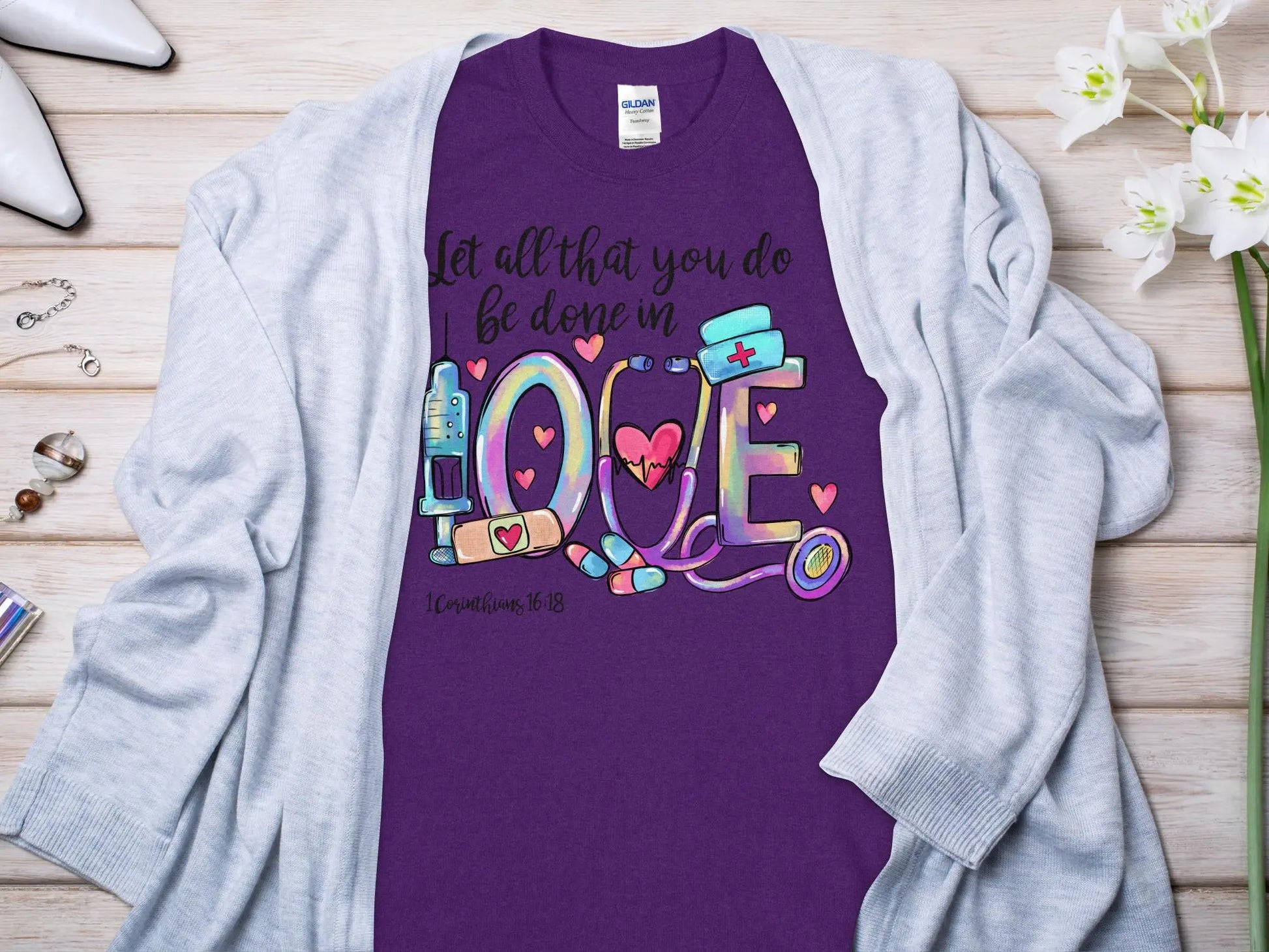 Done in Love Nurse, Future Nurse Gift Idea, Nursing School Student Grad, RN LPN, Nurse Life, Funny Nurse Quality Gilden Tee - Creations Unlimited