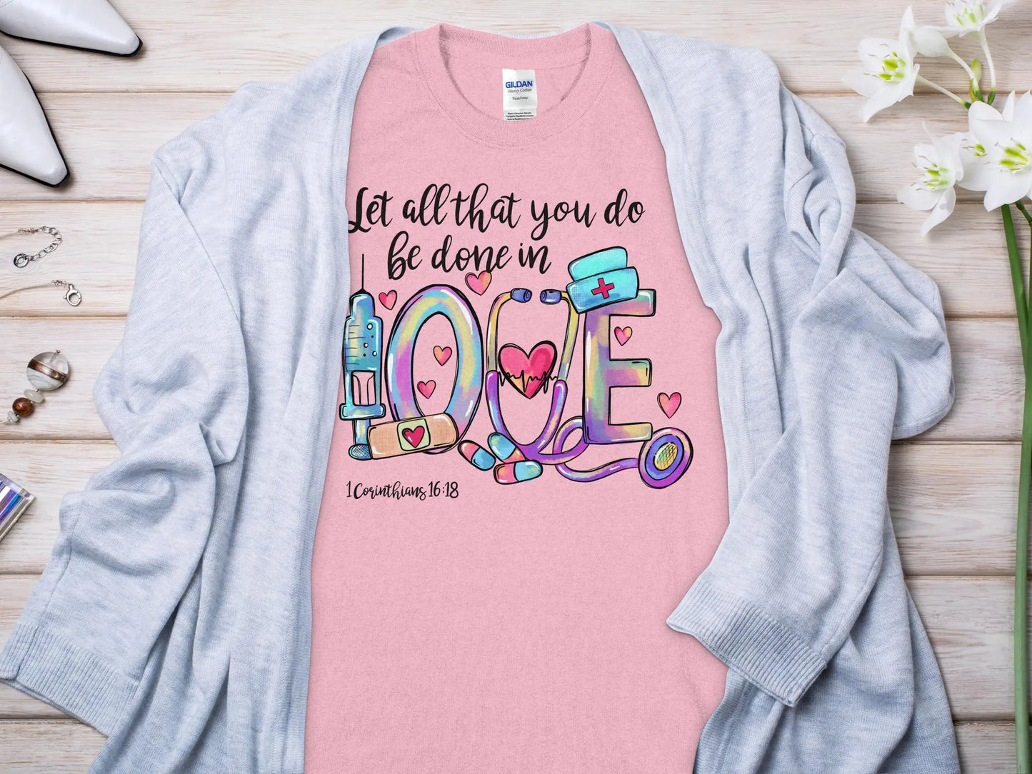 Done in Love Nurse, Future Nurse Gift Idea, Nursing School Student Grad, RN LPN, Nurse Life, Funny Nurse Quality Gilden Tee - Creations Unlimited