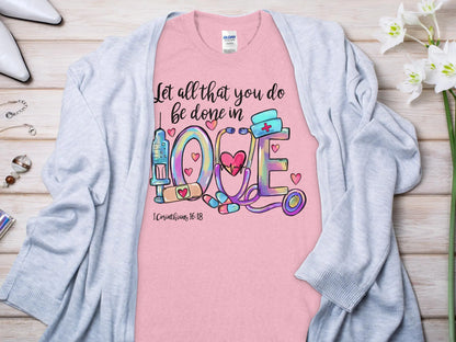 Done in Love Nurse, Future Nurse Gift Idea, Nursing School Student Grad, RN LPN, Nurse Life, Funny Nurse Quality Gilden Tee - Creations Unlimited