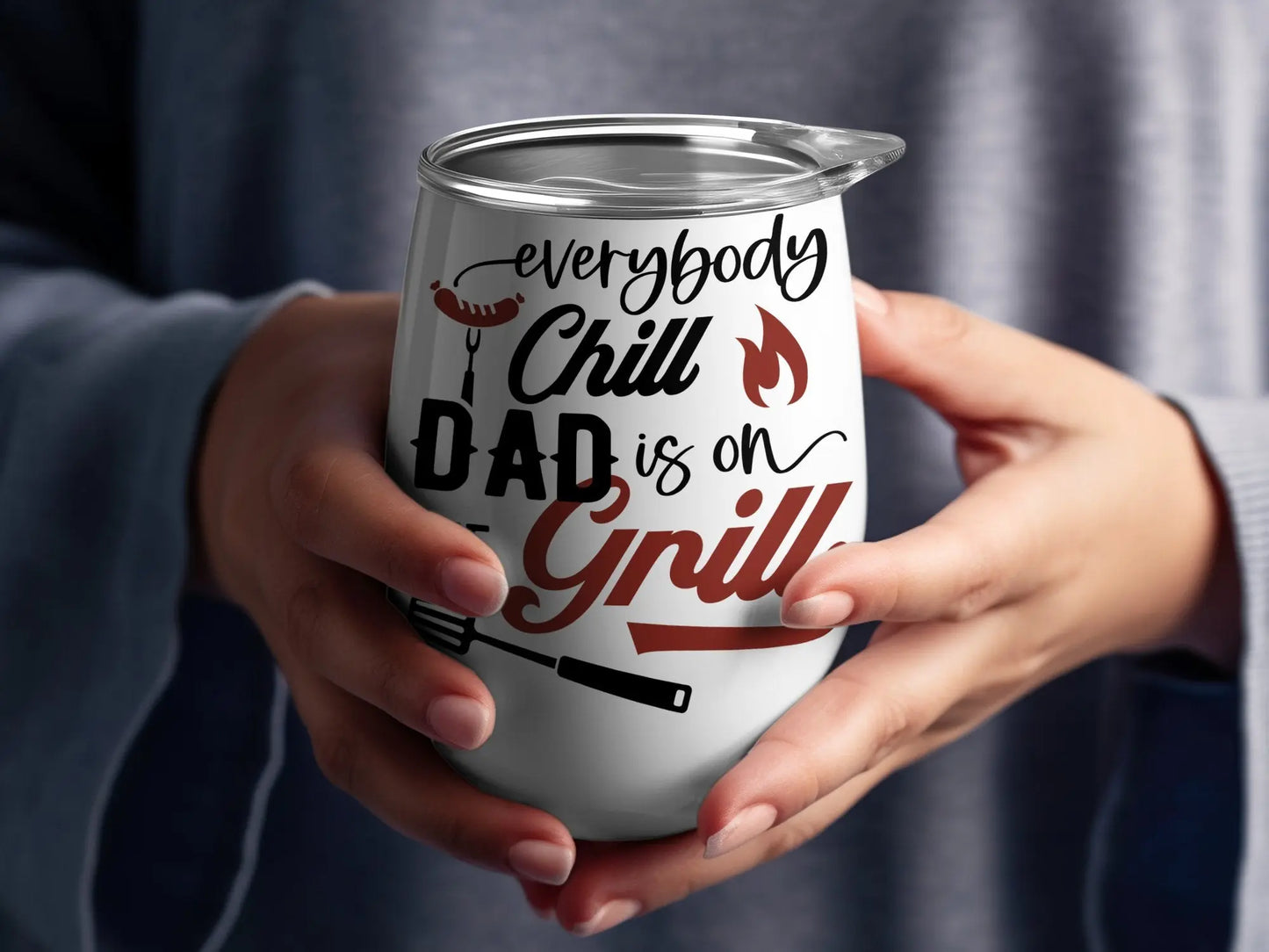 Everybody Chill Funny Apparel BBQ Wear Great for Your BBQ Cookouts 12 0z Wine Tumbler - Creations Unlimited