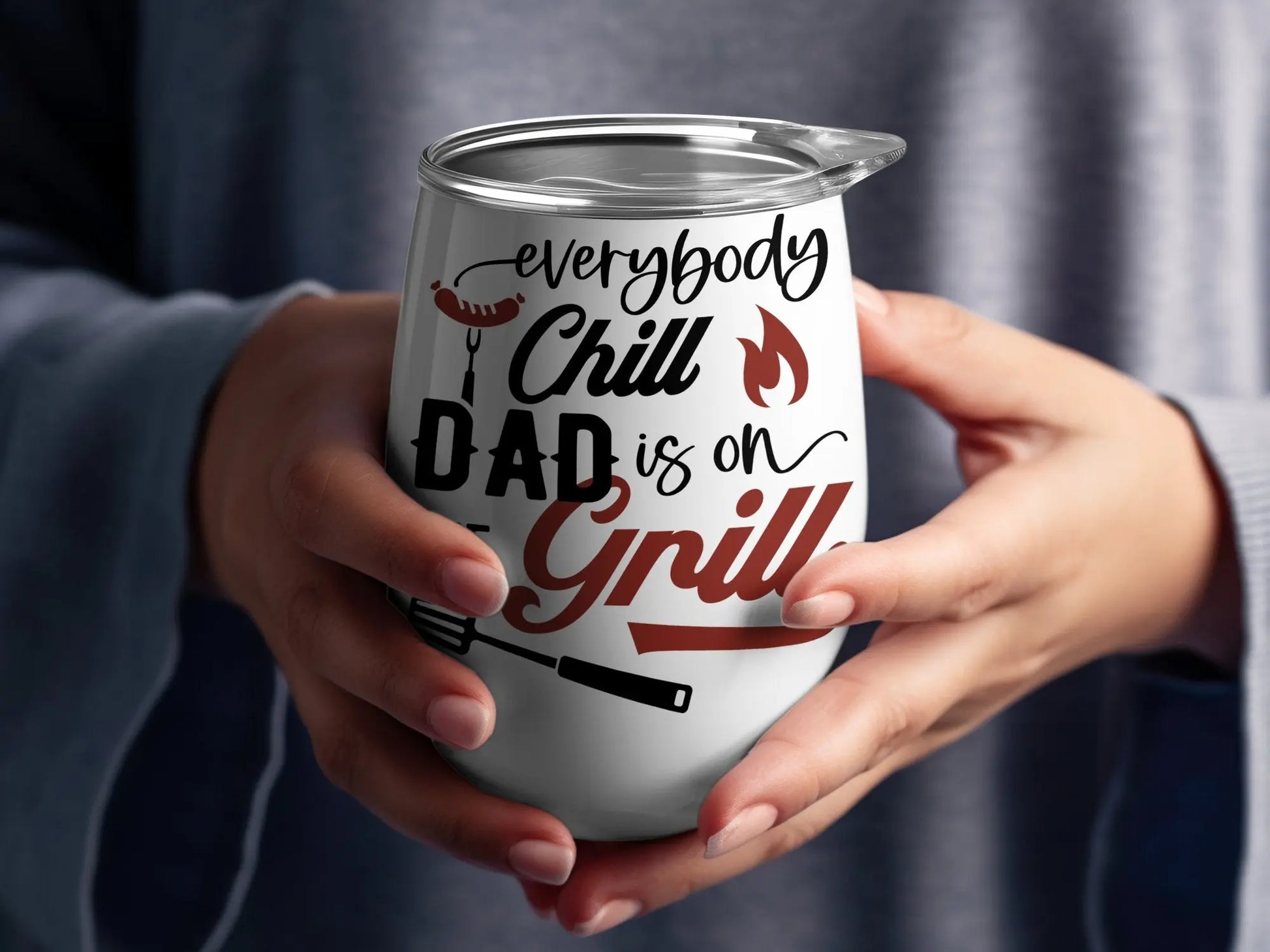 Everybody Chill Funny Apparel BBQ Wear Great for Your BBQ Cookouts 12 0z Wine Tumbler - Creations Unlimited