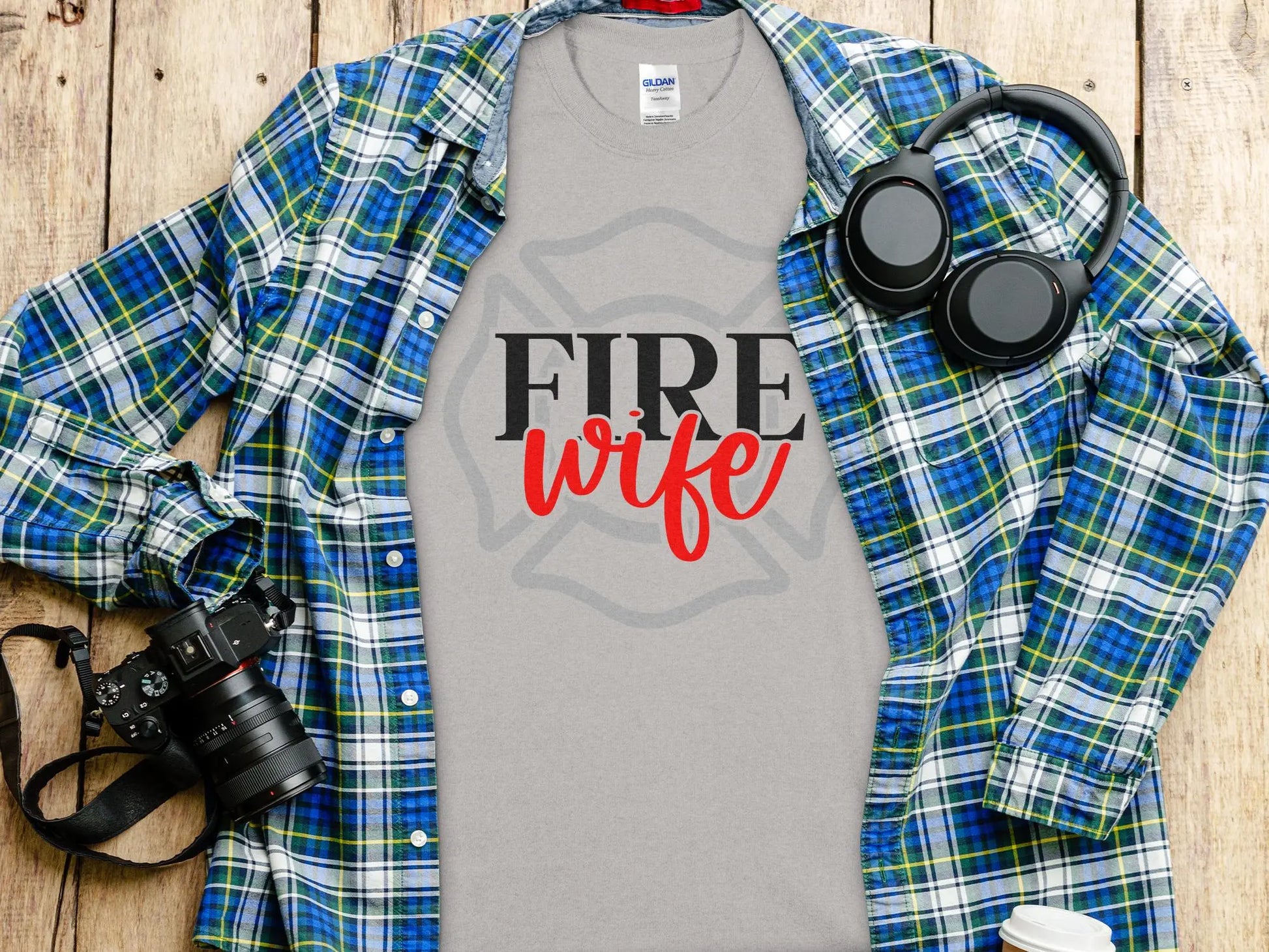Fire Fighter Wife Tee - Shirt Quality Gilden Tee Support Your Firefighter - Creations Unlimited