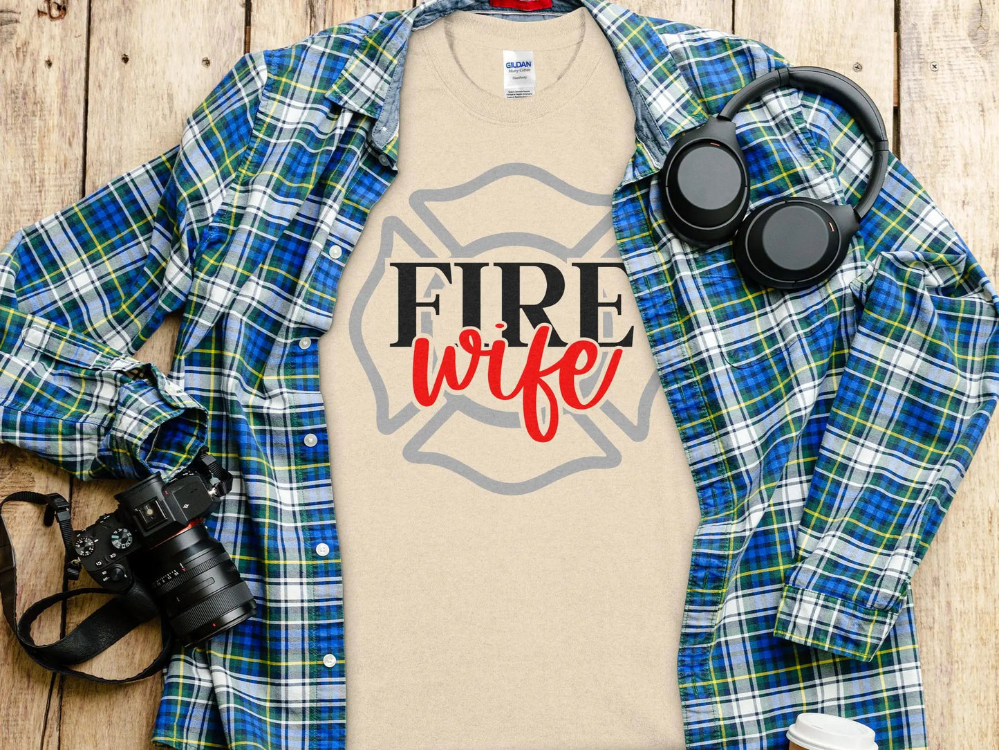 Fire Fighter Wife Tee - Shirt Quality Gilden Tee Support Your Firefighter - Creations Unlimited