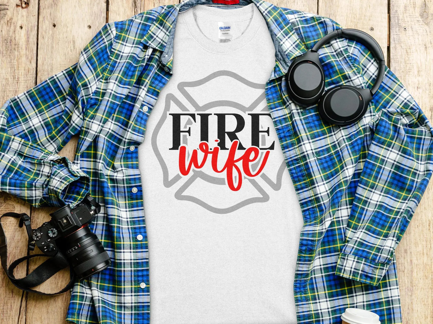 Fire Fighter Wife Tee - Shirt Quality Gilden Tee Support Your Firefighter - Creations Unlimited