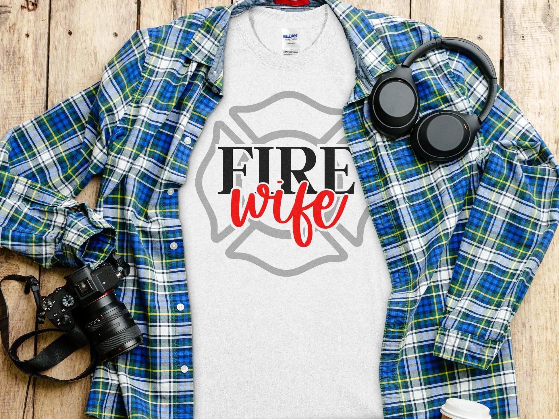 Fire Fighter Wife Tee - Shirt Quality Gilden Tee Support Your Firefighter - Creations Unlimited