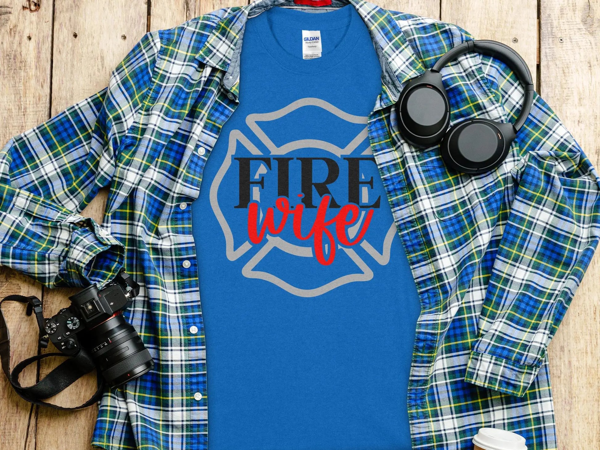Fire Fighter Wife Tee - Shirt Quality Gilden Tee Support Your Firefighter - Creations Unlimited
