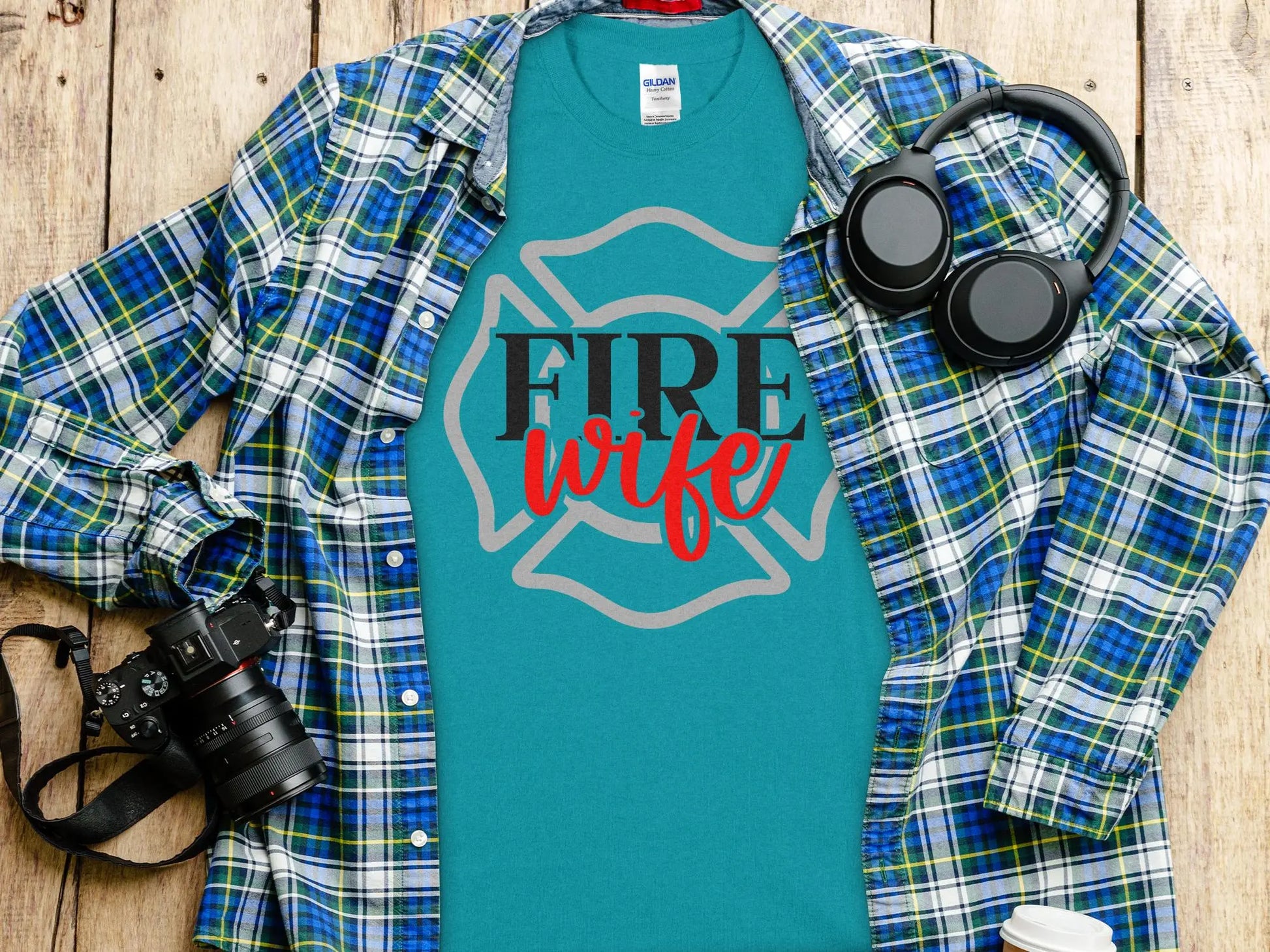 Fire Fighter Wife Tee - Shirt Quality Gilden Tee Support Your Firefighter - Creations Unlimited