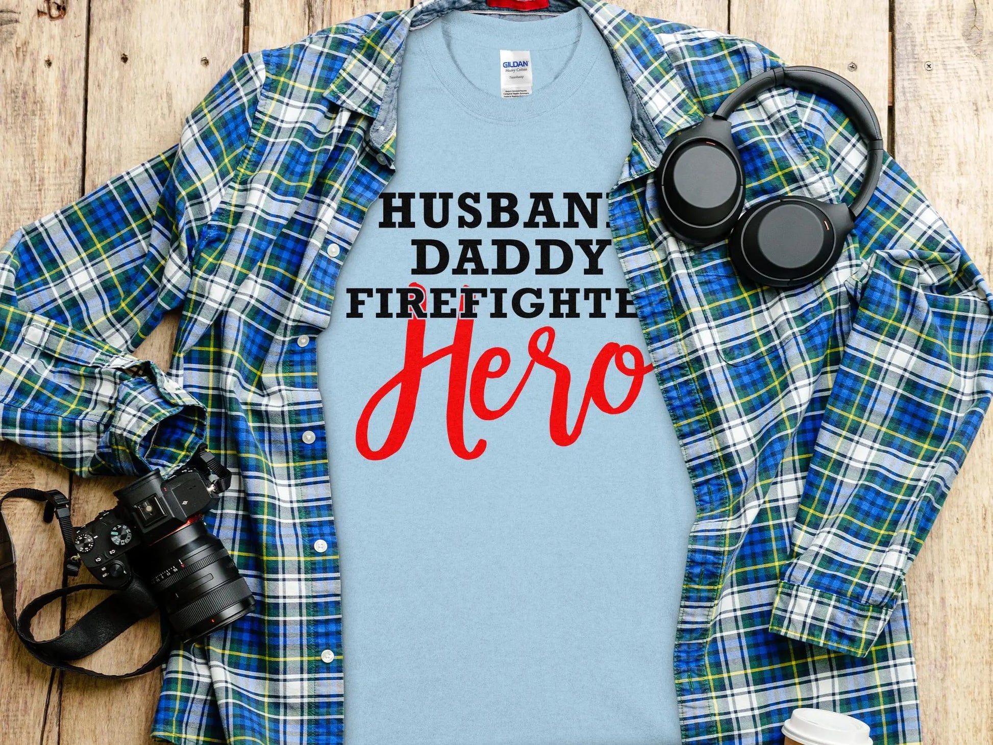 Husband Daddy Fire Fighter Tee - Shirt. Quality Gilden Tee. Support Your Firefighters. - Creations Unlimited