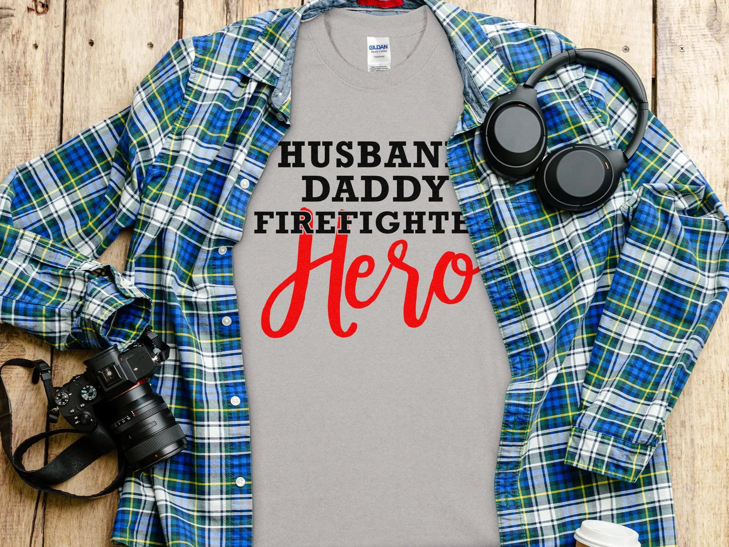 Husband Daddy Fire Fighter Tee - Shirt. Quality Gilden Tee. Support Your Firefighters. - Creations Unlimited