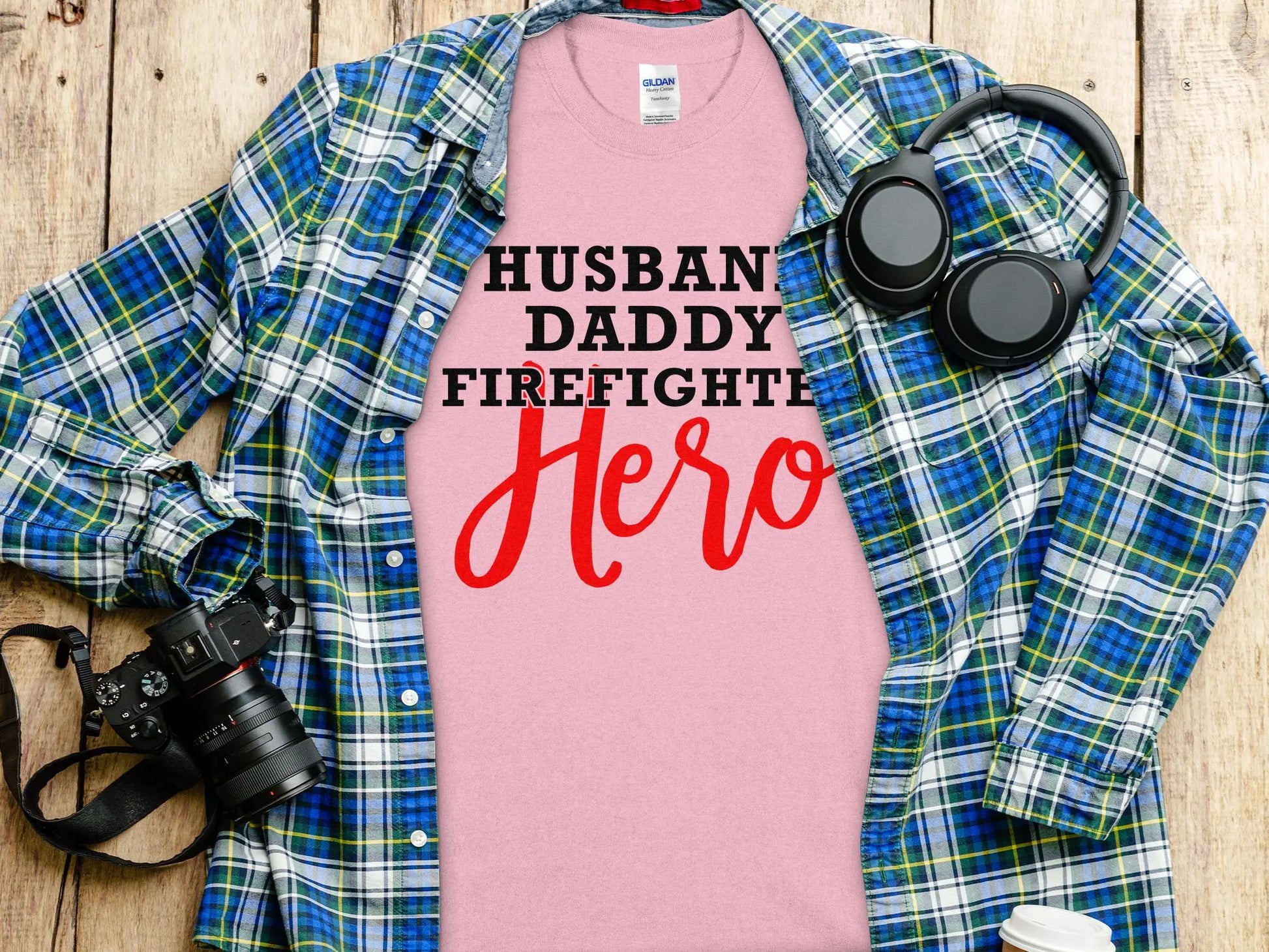 Husband Daddy Fire Fighter Tee - Shirt. Quality Gilden Tee. Support Your Firefighters. - Creations Unlimited