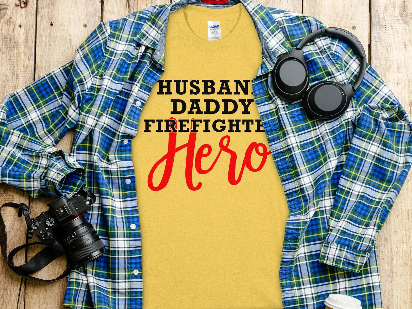 Husband Daddy Fire Fighter Tee - Shirt. Quality Gilden Tee. Support Your Firefighters. - Creations Unlimited