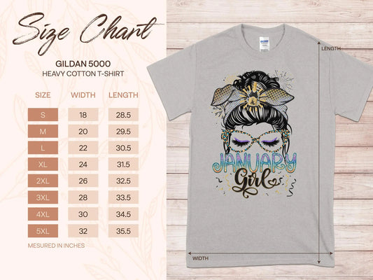 January Girl Birthday T- Makes a Great Gift Quality T- All Sizes and Colors Quality Gilden Tee - Creations Unlimited