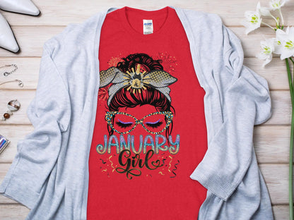 January Girl Birthday T- Makes a Great Gift Quality T- All Sizes and Colors Quality Gilden Tee - Creations Unlimited