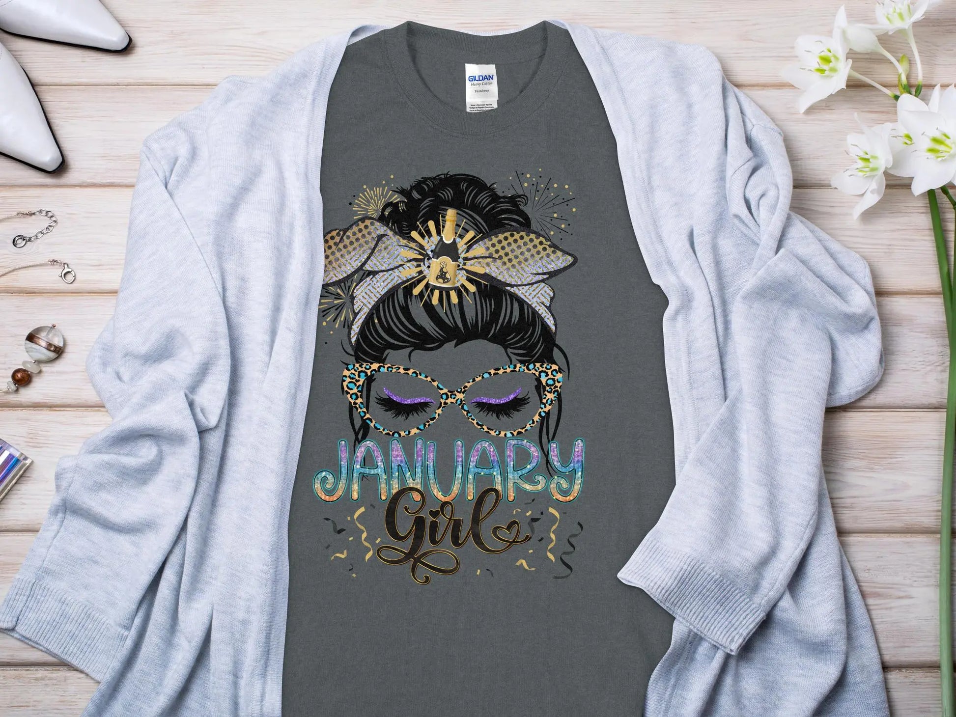 January Girl Birthday T- Makes a Great Gift Quality T- All Sizes and Colors Quality Gilden Tee - Creations Unlimited