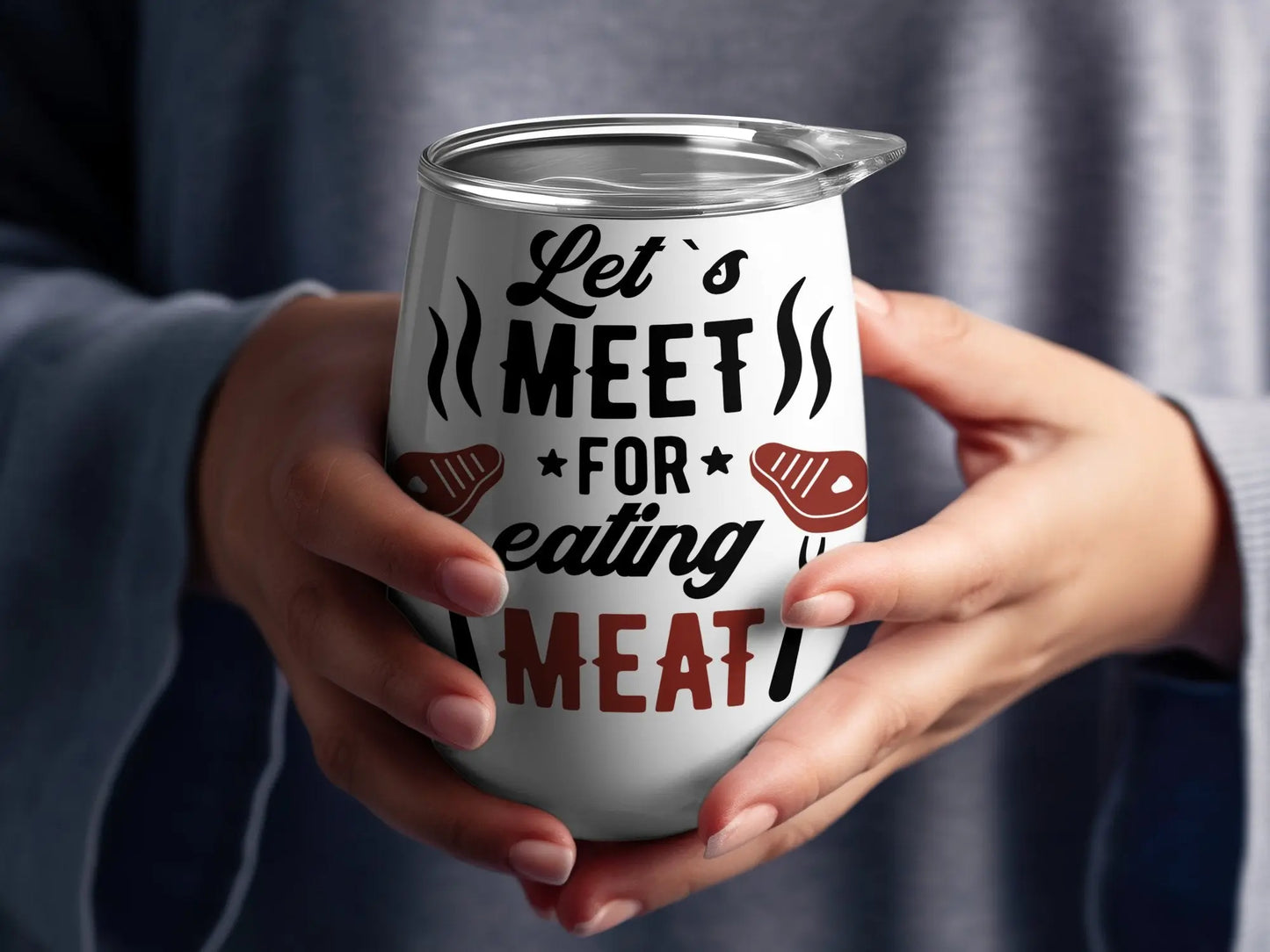 Lets Meet Funny Apparel BBQ Wear Great for Your BBQ Cookouts 12 0z Wine Tumbler - Creations Unlimited