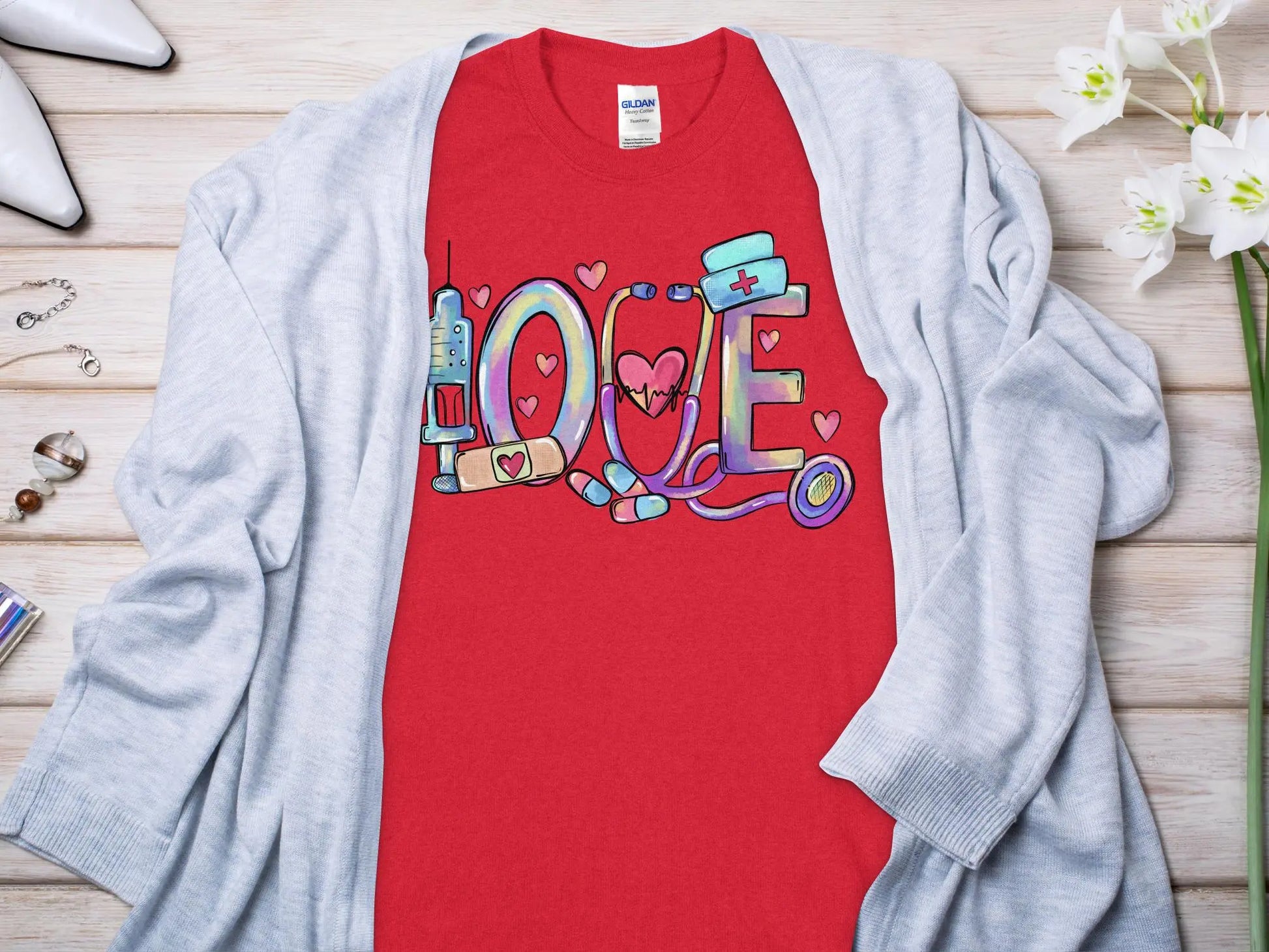 Love Nurse, New Future Nurse Gift Idea, Nursing School Student Grad, RN LPN, Nurse Life, Funny Nurse Quality Gilden Tee. Support Your Nurses. - Creations Unlimited