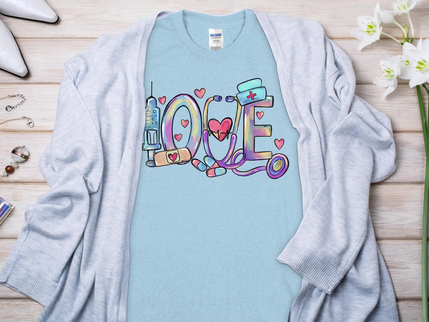 Love Nurse, New Future Nurse Gift Idea, Nursing School Student Grad, RN LPN, Nurse Life, Funny Nurse Quality Gilden Tee. Support Your Nurses. - Creations Unlimited