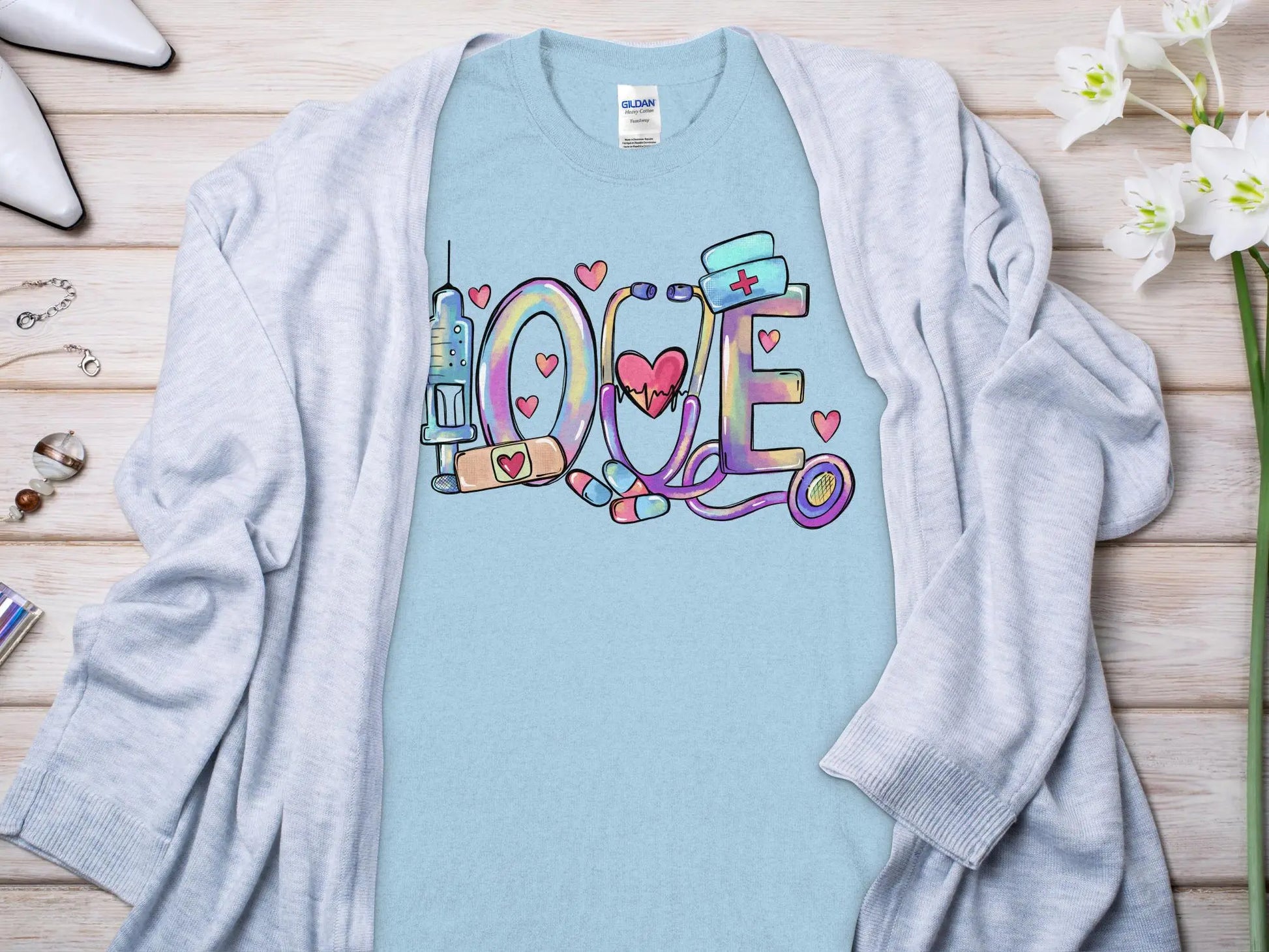 Love Nurse, New Future Nurse Gift Idea, Nursing School Student Grad, RN LPN, Nurse Life, Funny Nurse Quality Gilden Tee. Support Your Nurses. - Creations Unlimited