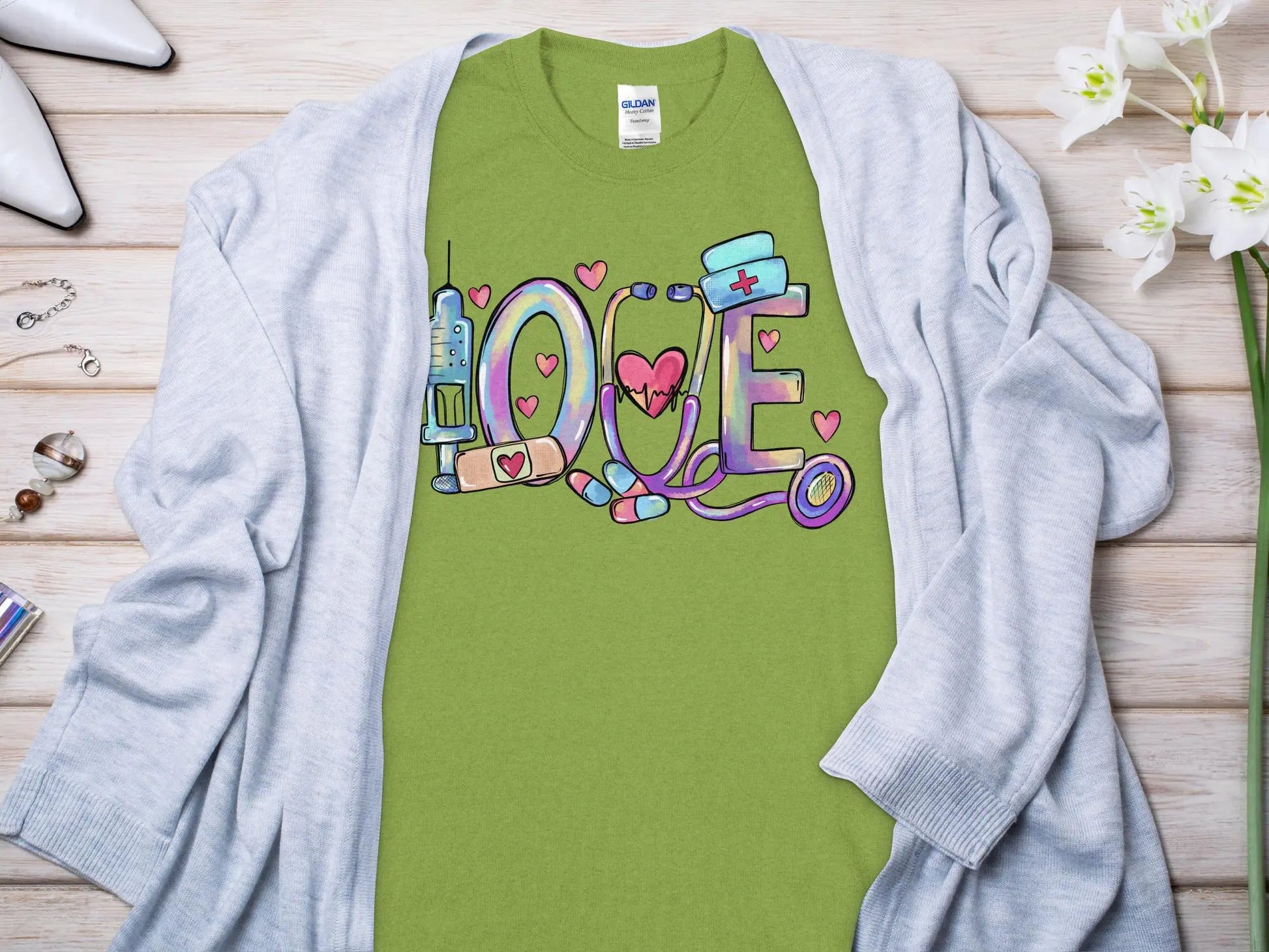 Love Nurse, New Future Nurse Gift Idea, Nursing School Student Grad, RN LPN, Nurse Life, Funny Nurse Quality Gilden Tee. Support Your Nurses. - Creations Unlimited