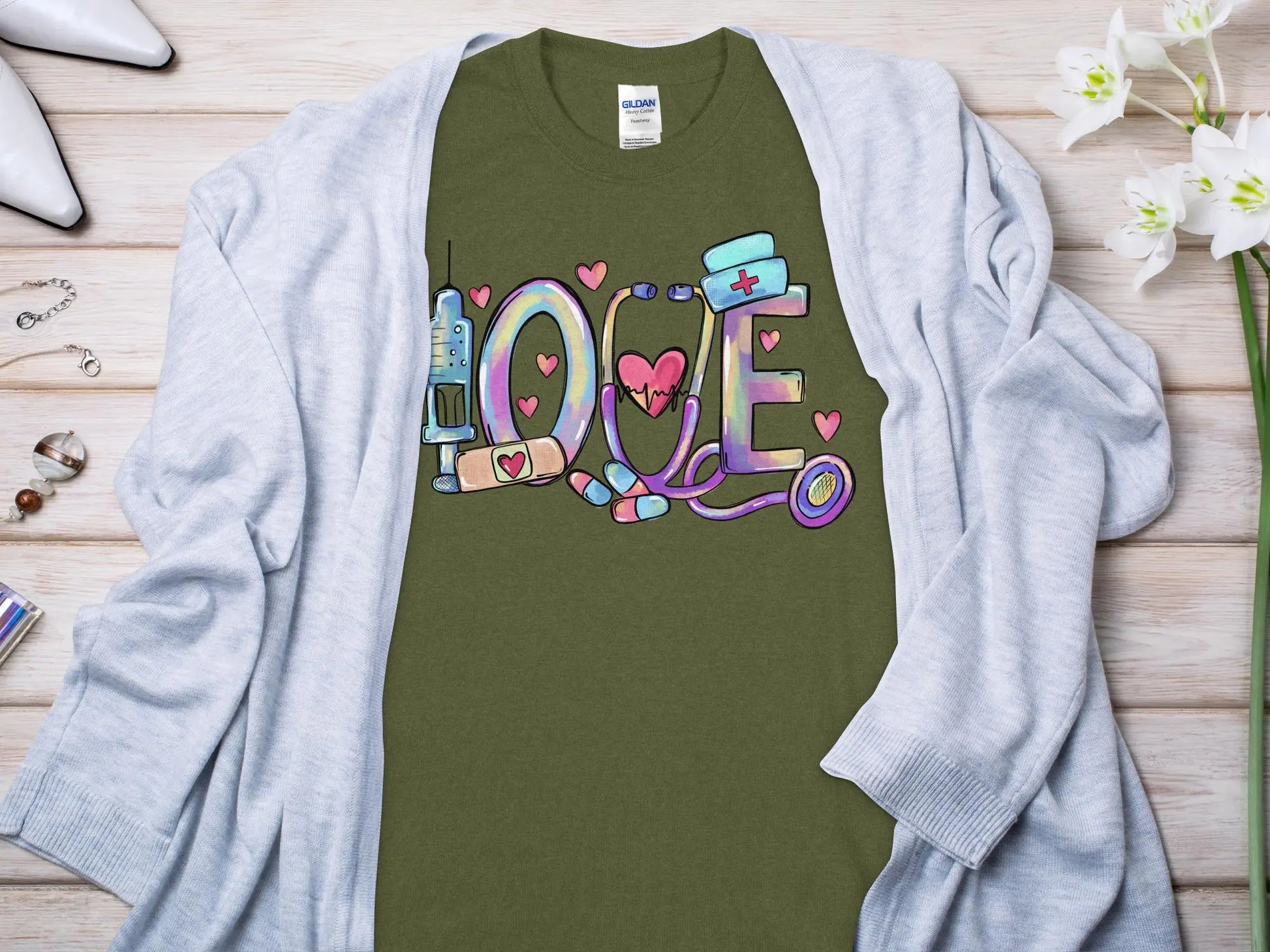 Love Nurse, New Future Nurse Gift Idea, Nursing School Student Grad, RN LPN, Nurse Life, Funny Nurse Quality Gilden Tee. Support Your Nurses. - Creations Unlimited