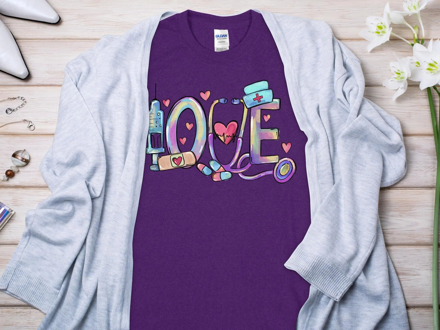 Love Nurse, New Future Nurse Gift Idea, Nursing School Student Grad, RN LPN, Nurse Life, Funny Nurse Quality Gilden Tee. Support Your Nurses. - Creations Unlimited