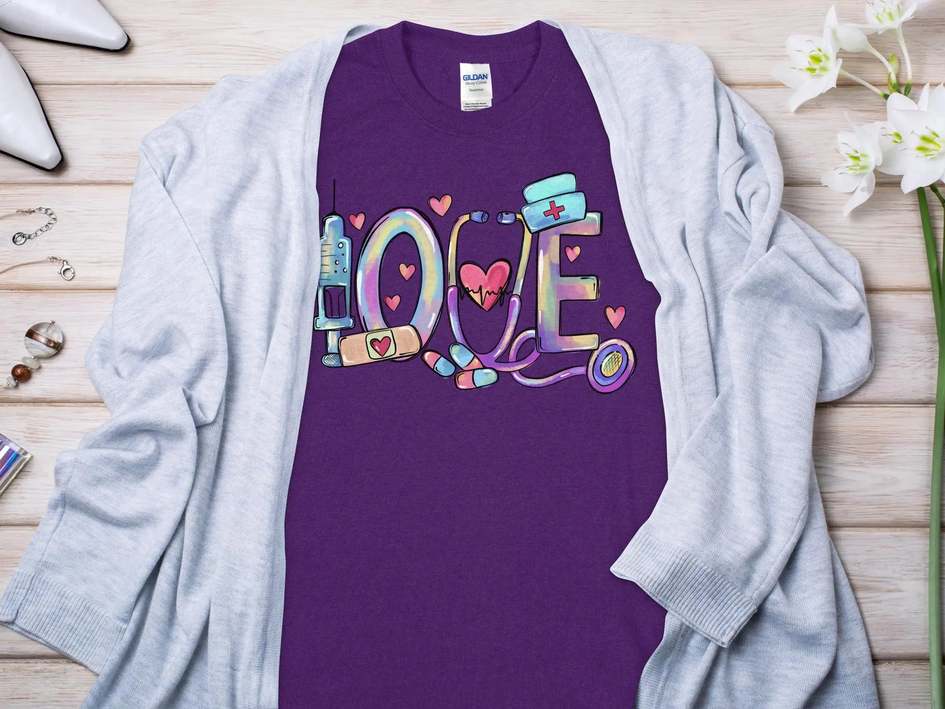 Love Nurse, New Future Nurse Gift Idea, Nursing School Student Grad, RN LPN, Nurse Life, Funny Nurse Quality Gilden Tee. Support Your Nurses. - Creations Unlimited