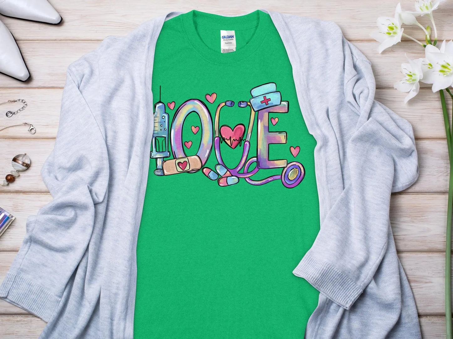 Love Nurse, New Future Nurse Gift Idea, Nursing School Student Grad, RN LPN, Nurse Life, Funny Nurse Quality Gilden Tee. Support Your Nurses. - Creations Unlimited