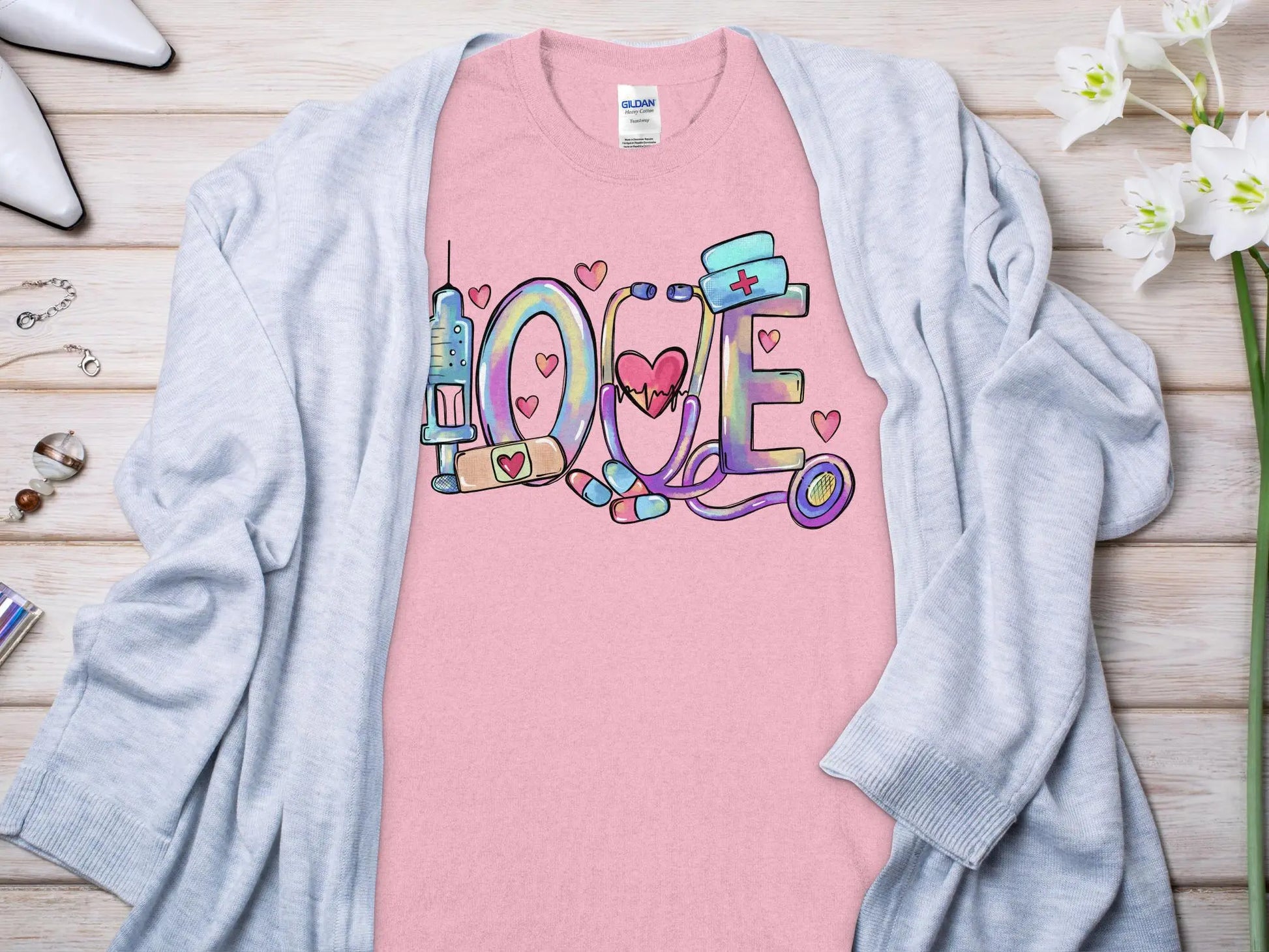 Love Nurse, New Future Nurse Gift Idea, Nursing School Student Grad, RN LPN, Nurse Life, Funny Nurse Quality Gilden Tee. Support Your Nurses. - Creations Unlimited