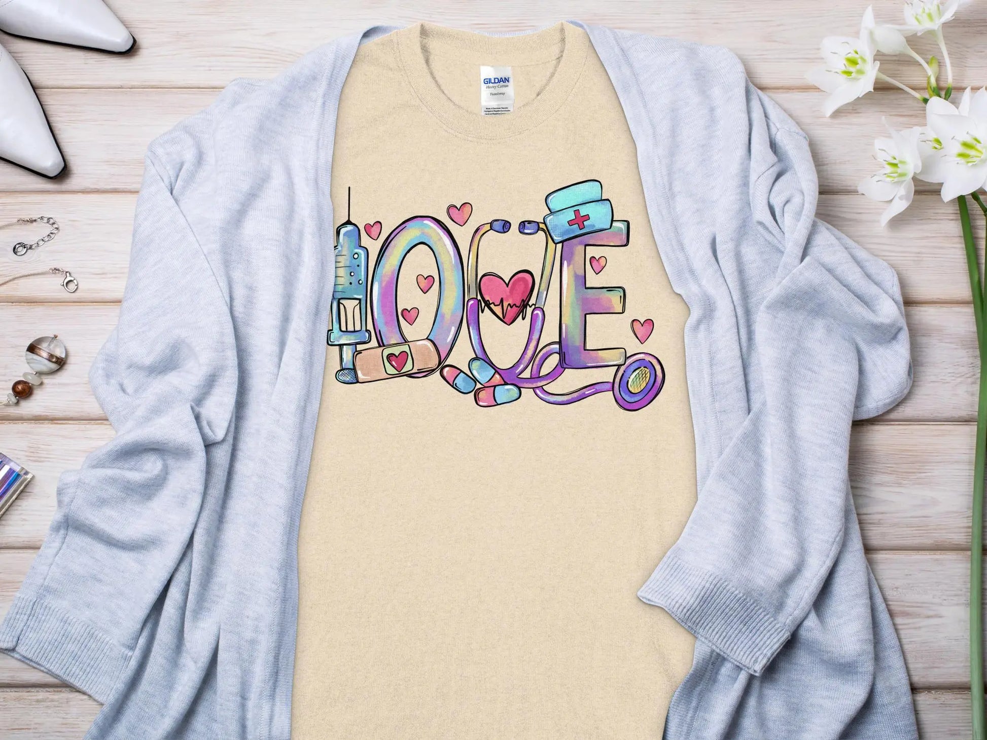 Love Nurse, New Future Nurse Gift Idea, Nursing School Student Grad, RN LPN, Nurse Life, Funny Nurse Quality Gilden Tee. Support Your Nurses. - Creations Unlimited