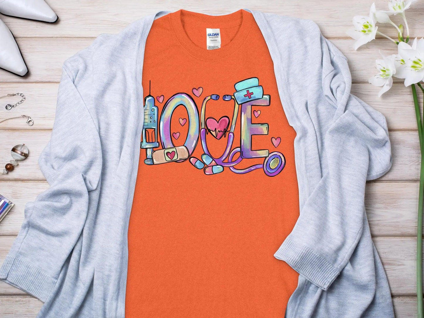 Love Nurse, New Future Nurse Gift Idea, Nursing School Student Grad, RN LPN, Nurse Life, Funny Nurse Quality Gilden Tee. Support Your Nurses. - Creations Unlimited