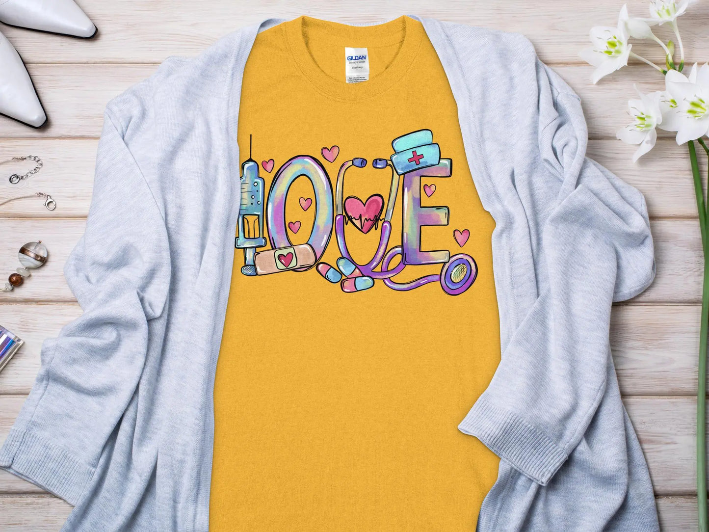 Love Nurse, New Future Nurse Gift Idea, Nursing School Student Grad, RN LPN, Nurse Life, Funny Nurse Quality Gilden Tee. Support Your Nurses. - Creations Unlimited