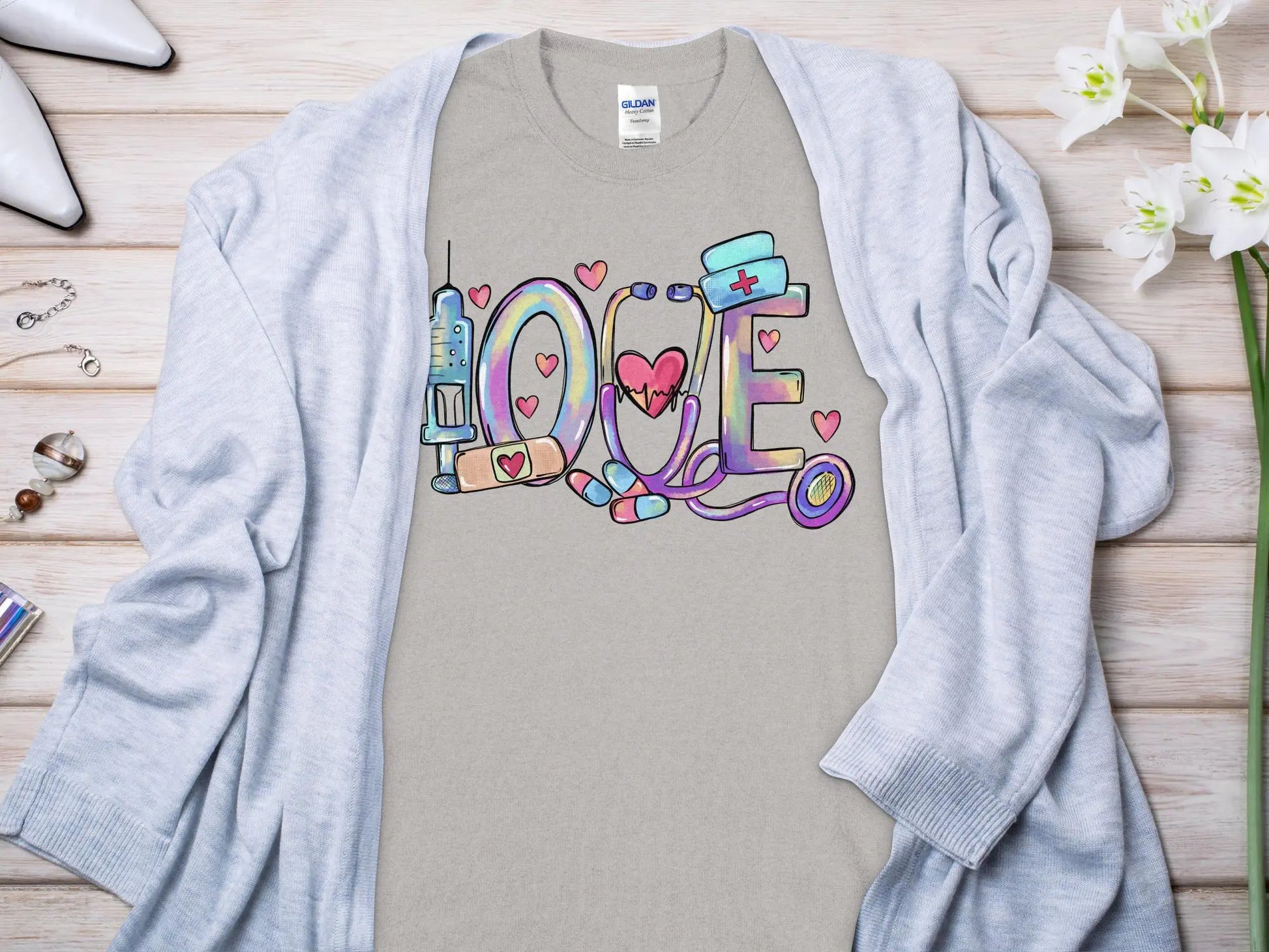 Love Nurse, New Future Nurse Gift Idea, Nursing School Student Grad, RN LPN, Nurse Life, Funny Nurse Quality Gilden Tee. Support Your Nurses. - Creations Unlimited