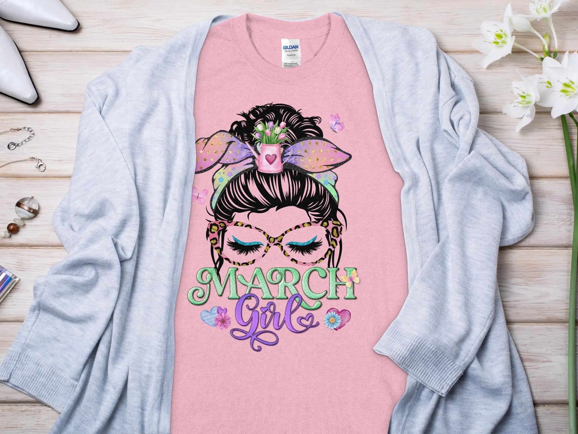 March Girl Birthday T- Makes a Great Gift Quality T- All Sizes and Colors Quality Gilden Tee - Creations Unlimited