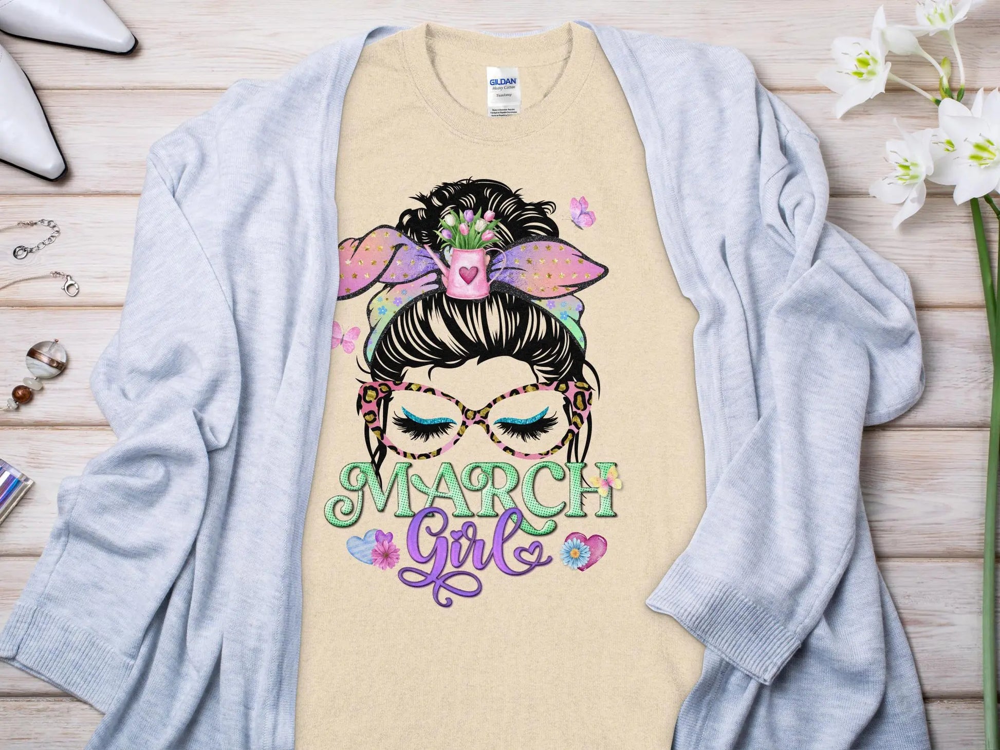 March Girl Birthday T- Makes a Great Gift Quality T- All Sizes and Colors Quality Gilden Tee - Creations Unlimited