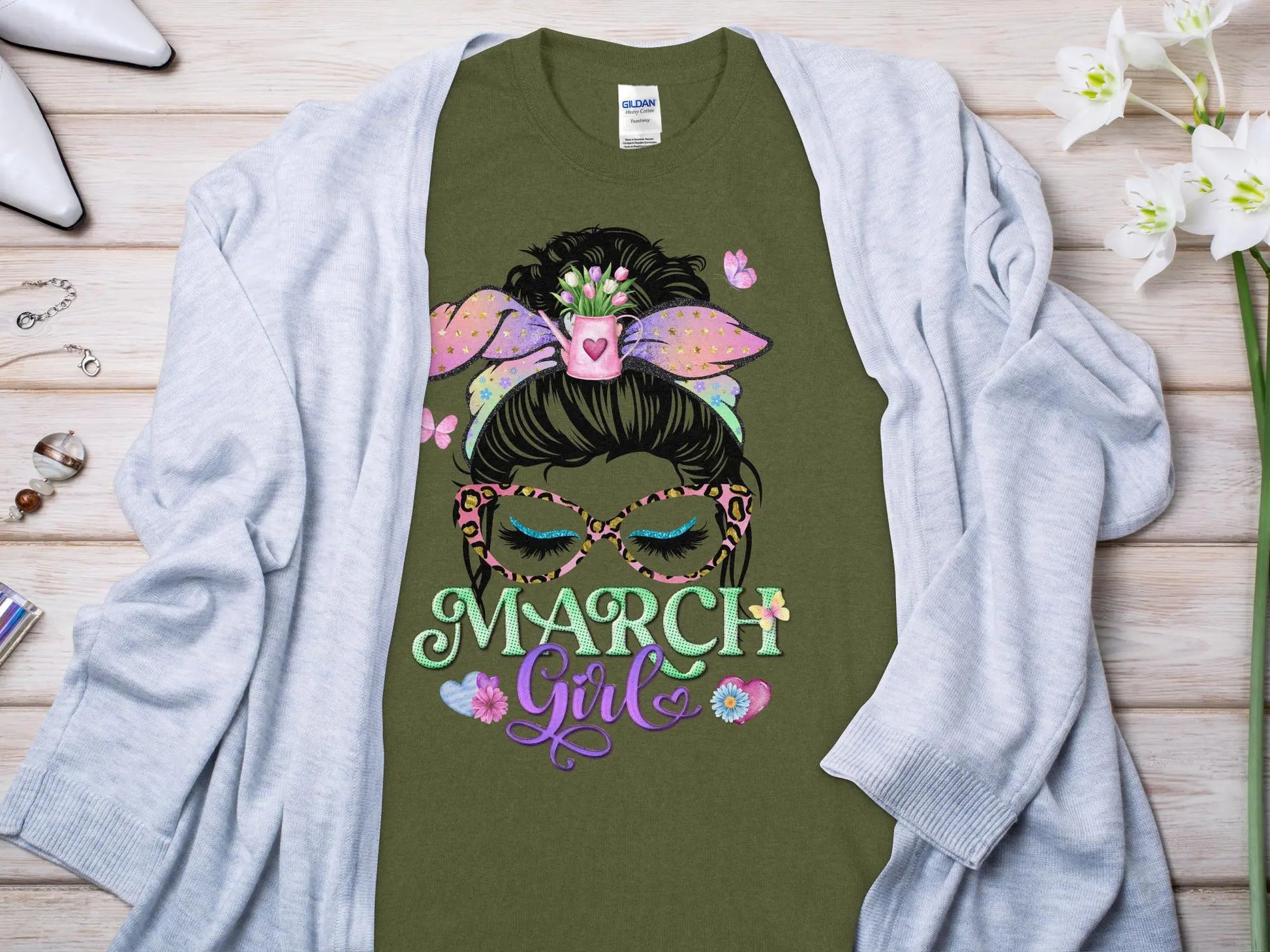 March Girl Birthday T- Makes a Great Gift Quality T- All Sizes and Colors Quality Gilden Tee - Creations Unlimited
