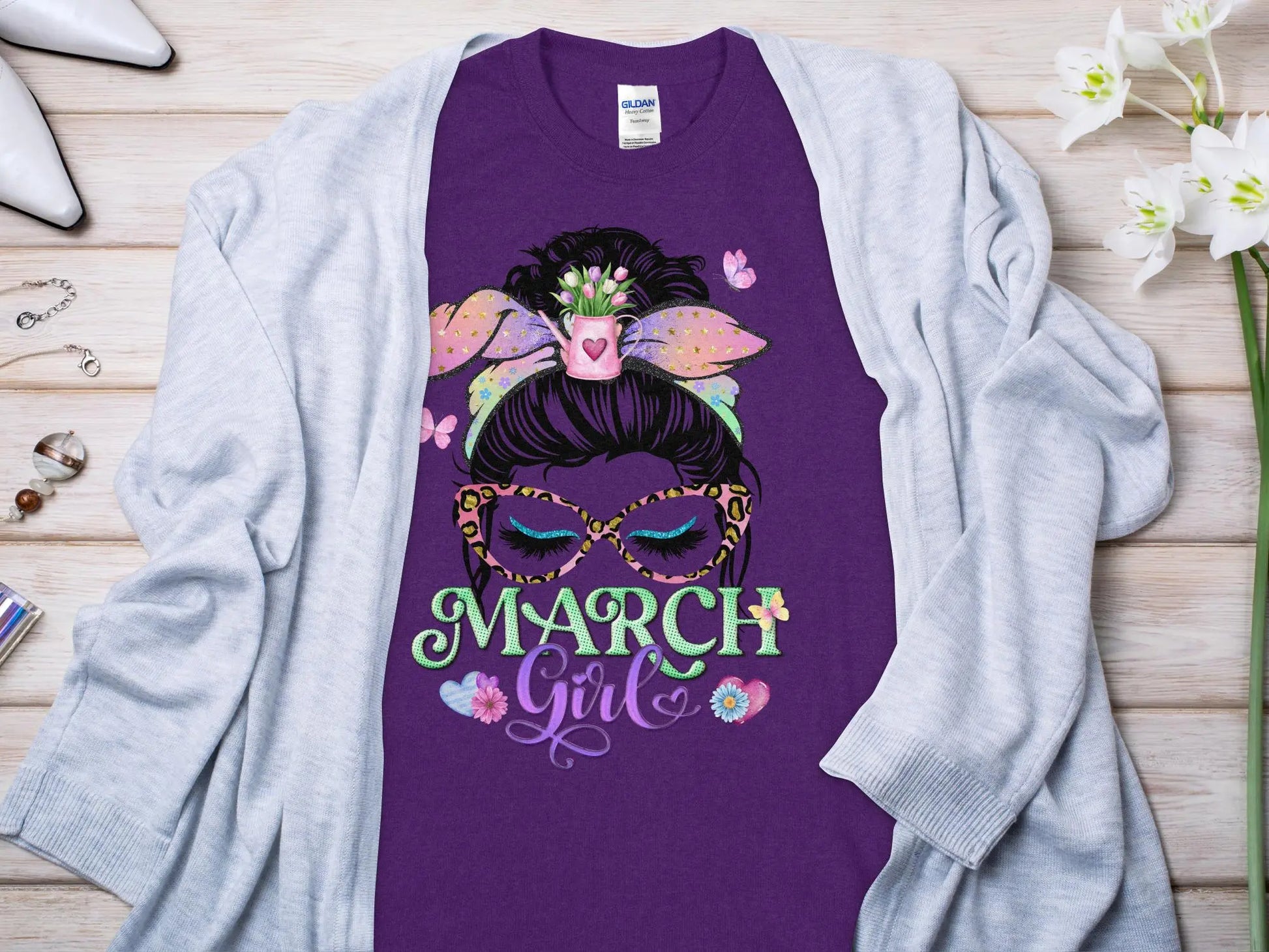 March Girl Birthday T- Makes a Great Gift Quality T- All Sizes and Colors Quality Gilden Tee - Creations Unlimited