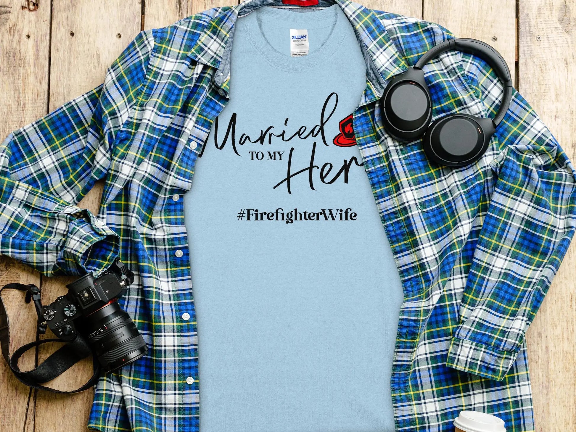 Married to my Hero Fire Fighter Tee - Shirt Quality Gilden Tee. Support Your Firefighter. - Creations Unlimited