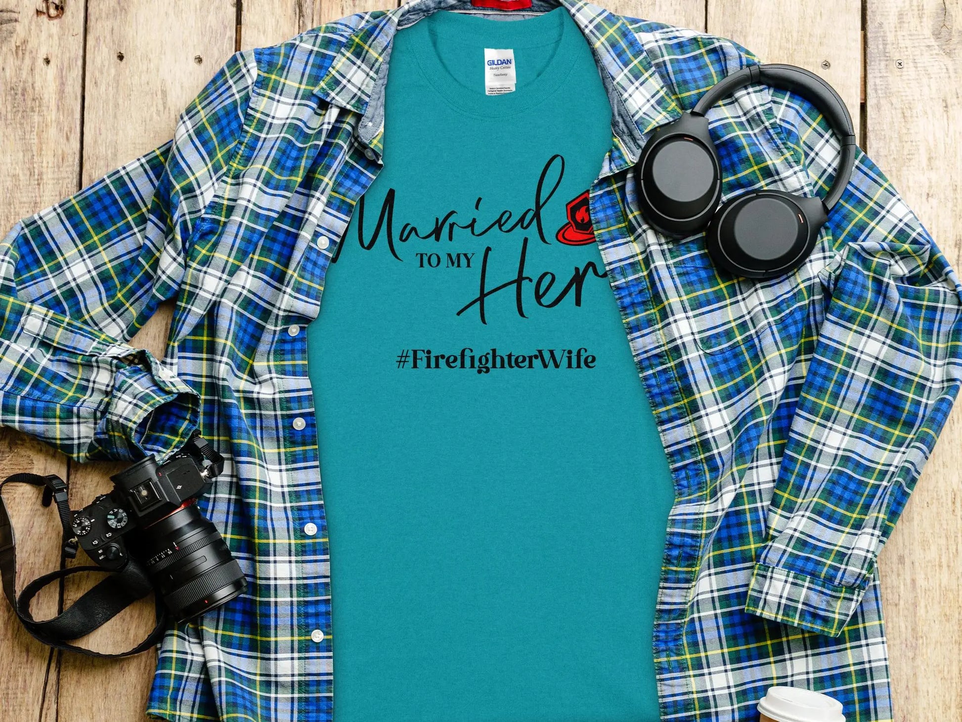 Married to my Hero Fire Fighter Tee - Shirt Quality Gilden Tee. Support Your Firefighter. - Creations Unlimited