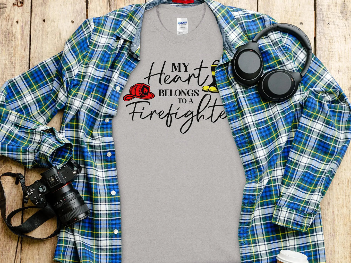 My Heart Belongs to a Fire Fighter Tee - Shirt Quality Gilden Tee. Support Your Firefighter - Creations Unlimited