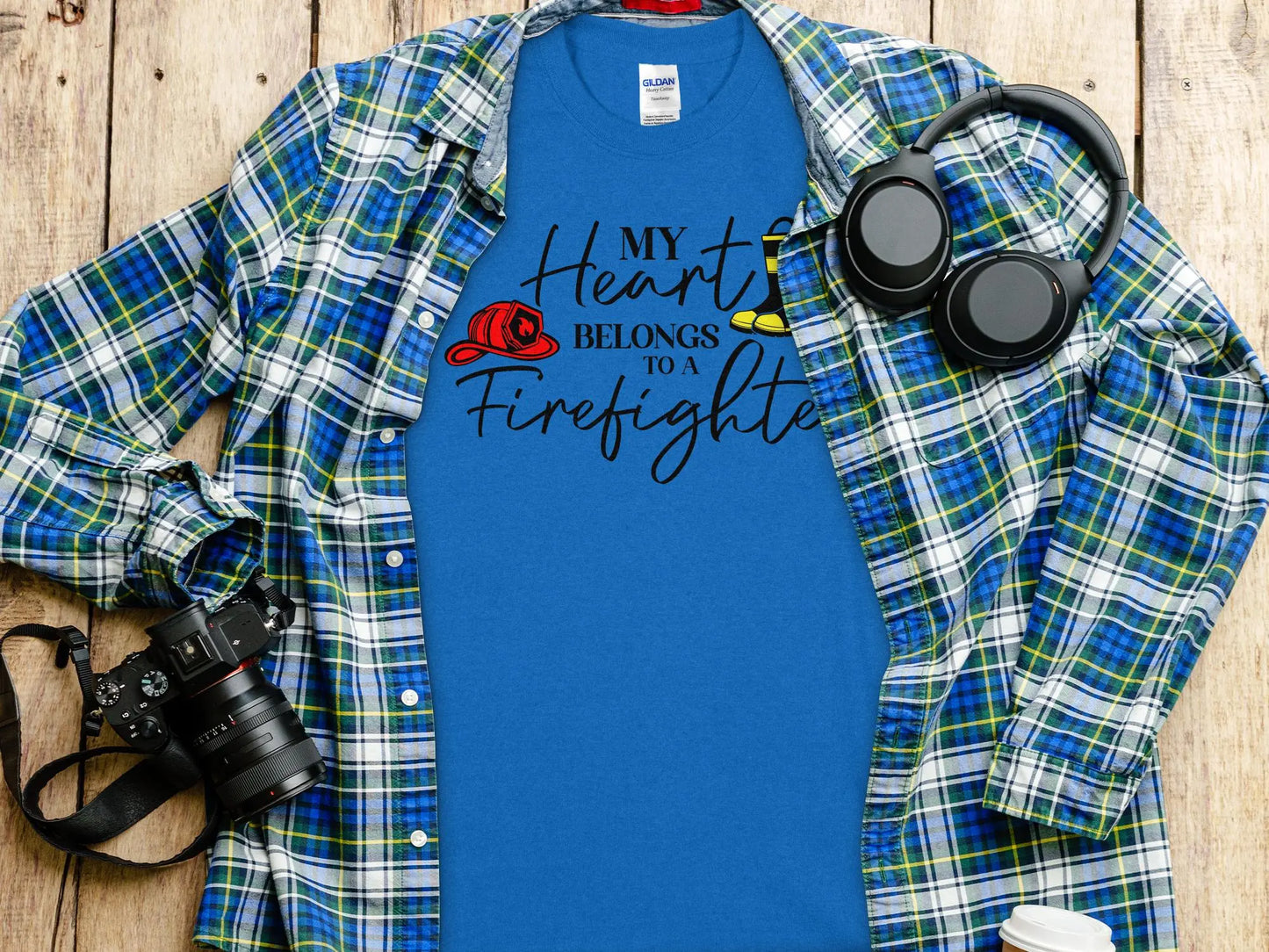 My Heart Belongs to a Fire Fighter Tee - Shirt Quality Gilden Tee. Support Your Firefighter - Creations Unlimited