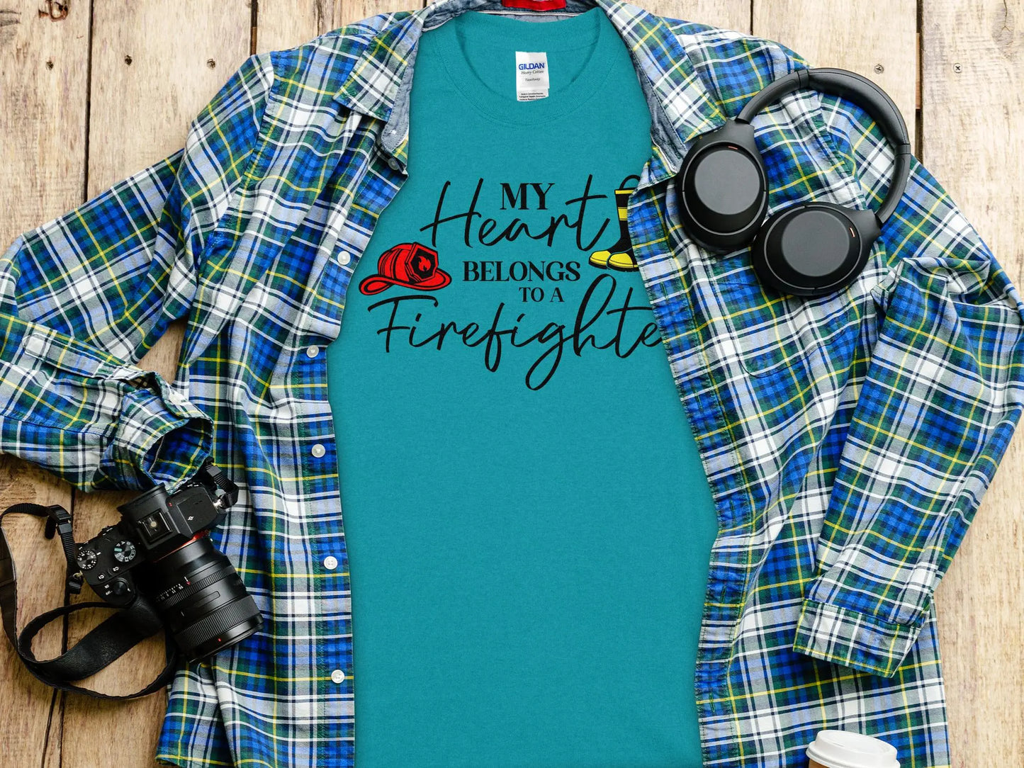My Heart Belongs to a Fire Fighter Tee - Shirt Quality Gilden Tee. Support Your Firefighter - Creations Unlimited