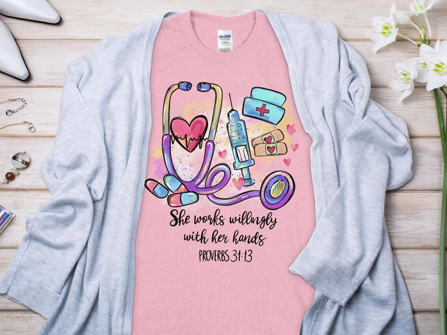 PROV 31:13 Nurse, Future Nurse Gift Idea, Nursing School Student Grad, RN LPN, Nurse Life, Funny Nurse. Quality Gildan Tee Support a Nurse - Creations Unlimited