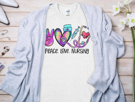 Peace Love Nurse, Future Nurse Gift Idea, Nursing School Student Grad, RN LPN, Nurse Life, Funny Nurse Quality Gildan Tee Support a Nurse - Creations Unlimited