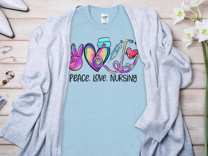 Peace Love Nurse, Future Nurse Gift Idea, Nursing School Student Grad, RN LPN, Nurse Life, Funny Nurse Quality Gildan Tee Support a Nurse - Creations Unlimited
