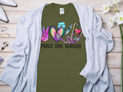 Peace Love Nurse, Future Nurse Gift Idea, Nursing School Student Grad, RN LPN, Nurse Life, Funny Nurse Quality Gildan Tee Support a Nurse - Creations Unlimited