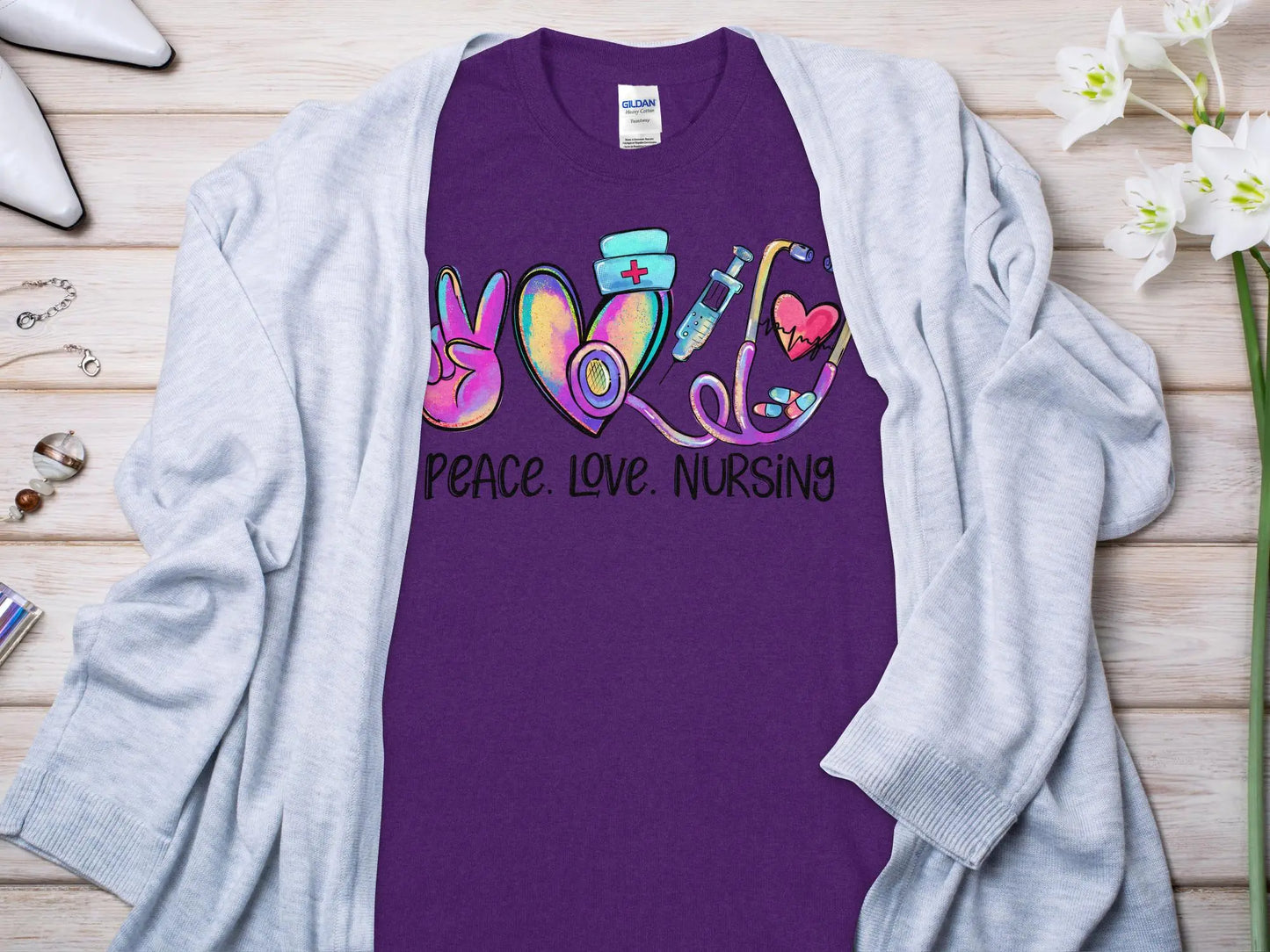 Peace Love Nurse, Future Nurse Gift Idea, Nursing School Student Grad, RN LPN, Nurse Life, Funny Nurse Quality Gildan Tee Support a Nurse - Creations Unlimited