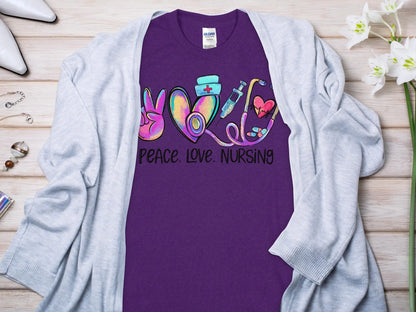 Peace Love Nurse, Future Nurse Gift Idea, Nursing School Student Grad, RN LPN, Nurse Life, Funny Nurse Quality Gildan Tee Support a Nurse - Creations Unlimited