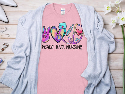 Peace Love Nurse, Future Nurse Gift Idea, Nursing School Student Grad, RN LPN, Nurse Life, Funny Nurse Quality Gildan Tee Support a Nurse - Creations Unlimited