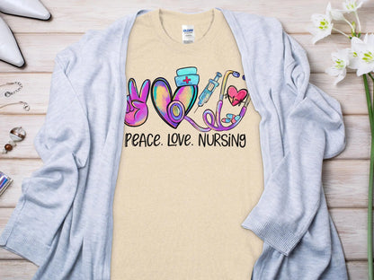 Peace Love Nurse, Future Nurse Gift Idea, Nursing School Student Grad, RN LPN, Nurse Life, Funny Nurse Quality Gildan Tee Support a Nurse - Creations Unlimited