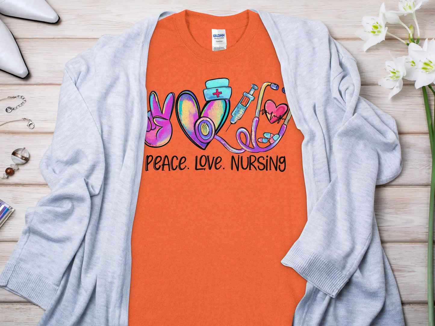 Peace Love Nurse, Future Nurse Gift Idea, Nursing School Student Grad, RN LPN, Nurse Life, Funny Nurse Quality Gildan Tee Support a Nurse - Creations Unlimited